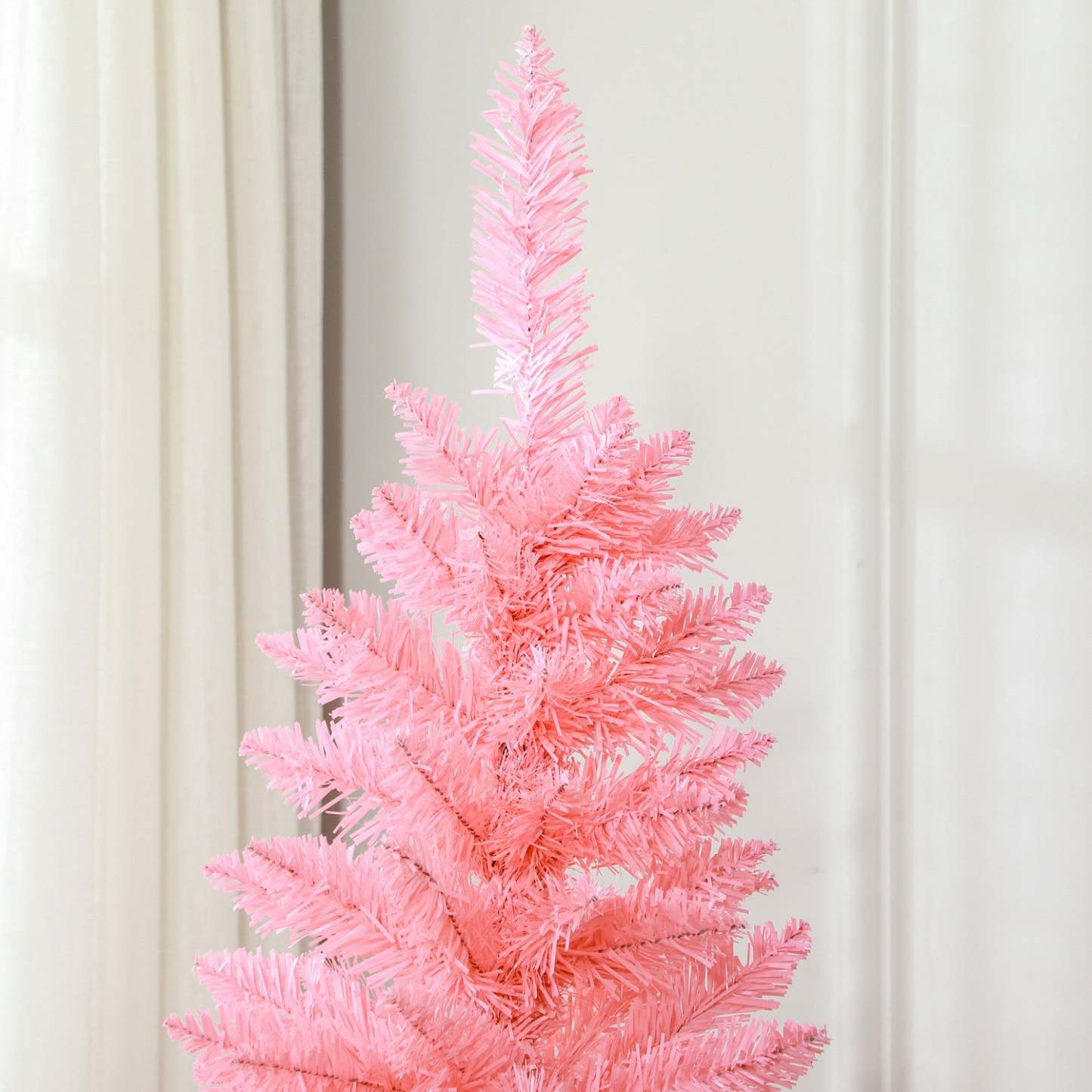 Homcom 6ft Tall Pencil Artificial Christmas Tree With Steel Base, Pink|Homcom Arbre De Noël Artificiel De 6pi De Haut Avec Base En Acier, Rose
