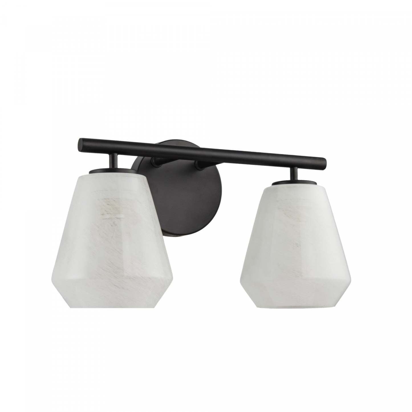 Brooke 2 Light Bathroom Vanity, Black With Wispy White Glassware Lamp | Meuble de Salle de Bain à 2 lampes Brooke, Noir avec Verre Blanc Vaporeux