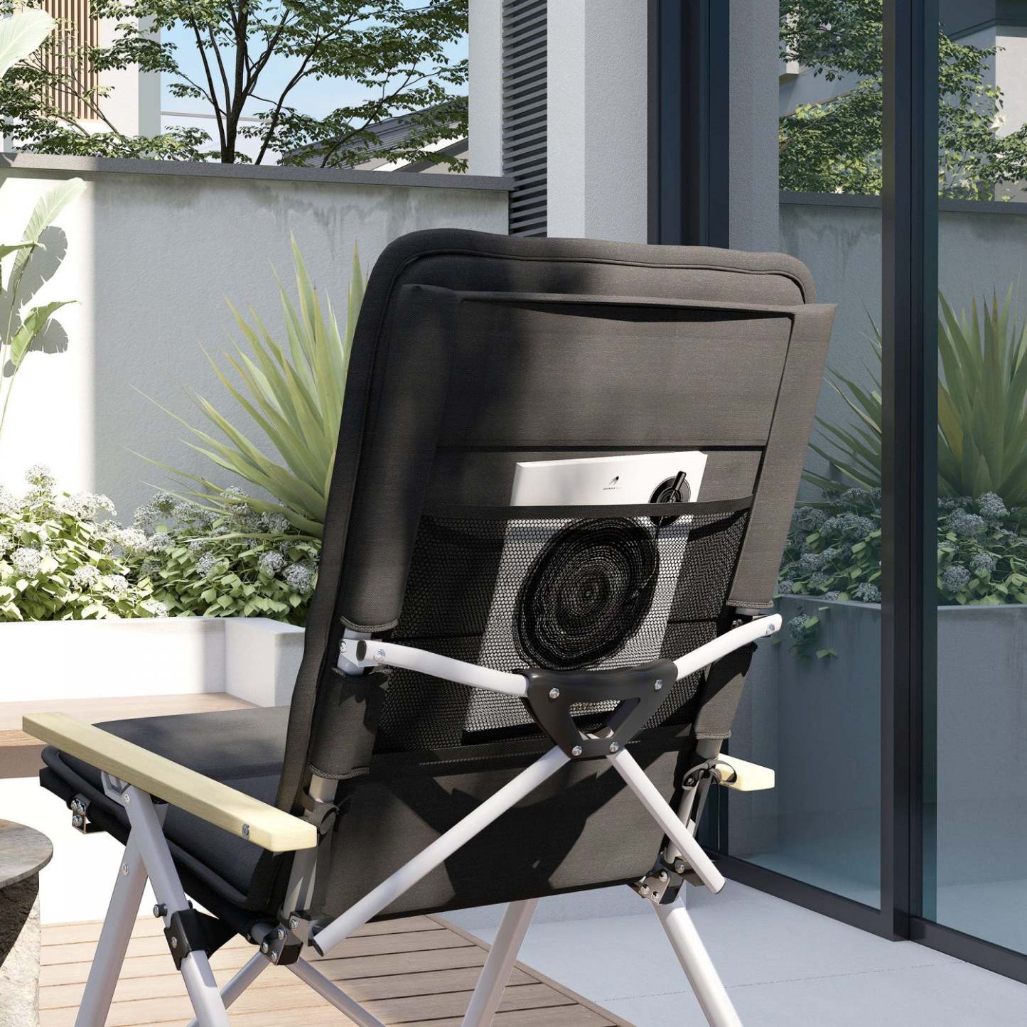 Chaises de camping pliantes Outsunny 2 pièces, fauteuils inclinables rembourrés pour extérieur avec sac de transport