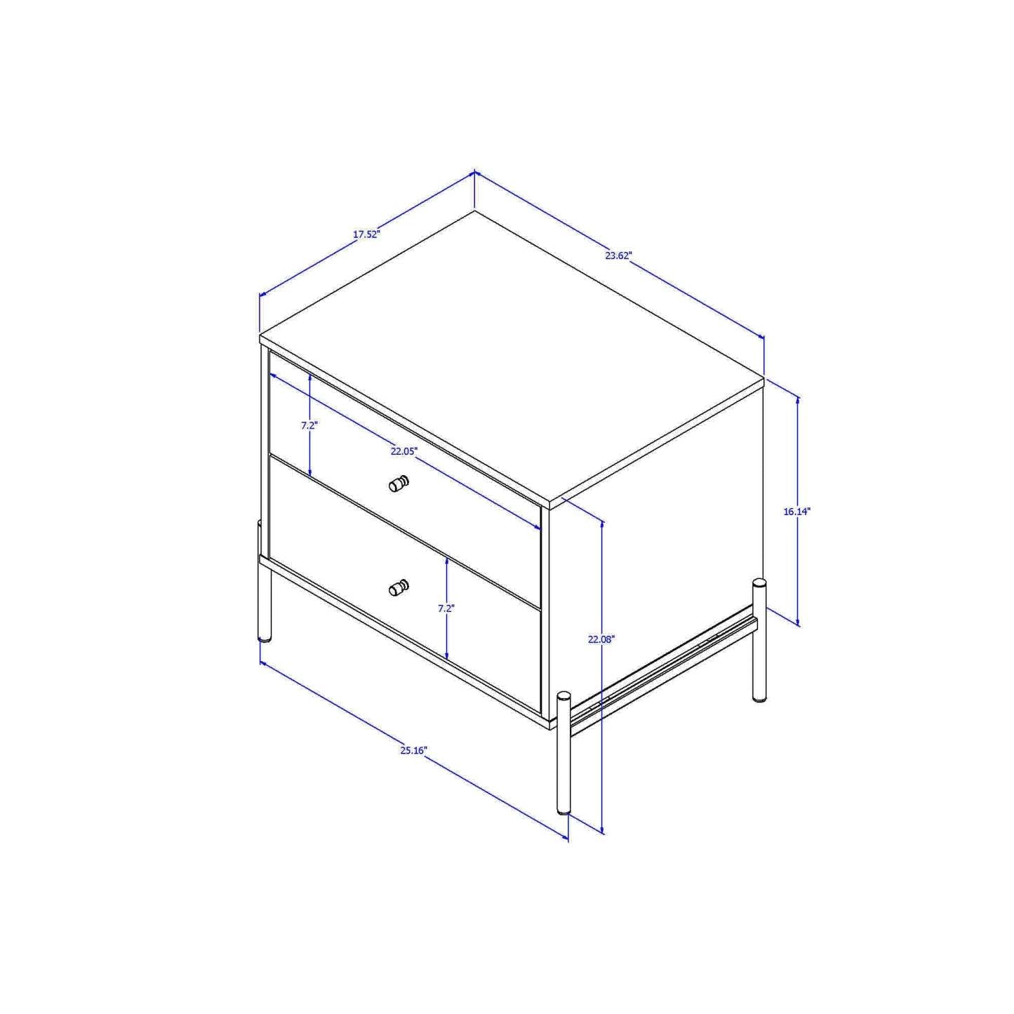 Manhattan Comfort Jasper Nightstand with Steel Gold Legs - Grey Gloss|Table de nuit Jasper de Manhattan Comfort avec pattes en acier doré - gris lustré