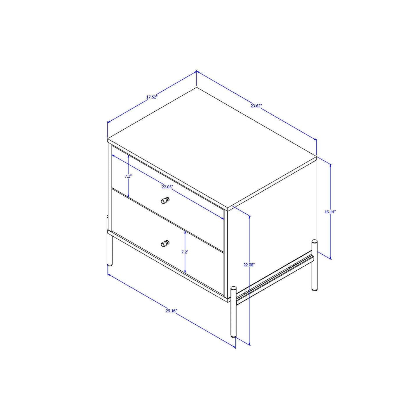 Manhattan Comfort Jasper Nightstand with Steel Gold Legs - Off White Matte|Table de nuit Jasper de Manhattan Comfort avec pattes en acier doré - blanc cassé mat