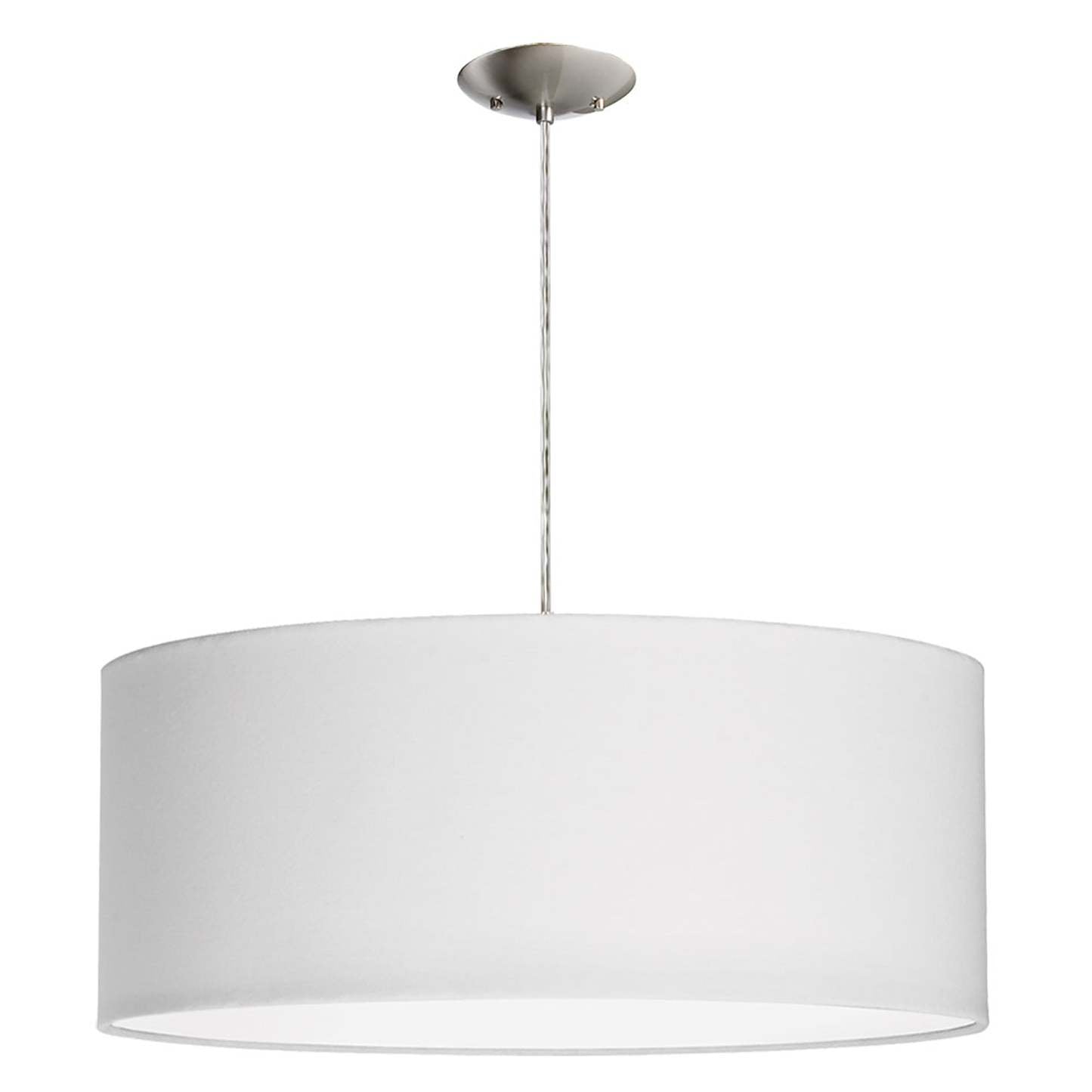 Dainolite 3 Light Drum Pendant 22 Dia Satin Chrome Finish White Shade/Diffuser Lamp|Luminaire suspendu de Dainolite de 22 po de diamètre avec abat-jour cylindrique blanc qui diffuse la lumière, fini chromé satiné et 3 ampoules