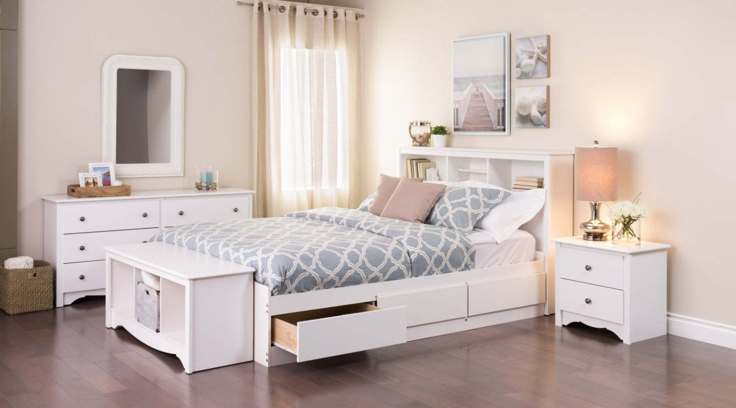 Tête de lit bibliothèque double/grand lit - Blanc|Tête de lit bibliothèque pour lit double et grand lit - blanche