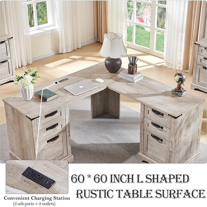 Bureau d'angle en bois style ferme, 60 pouces, pour ordinateur