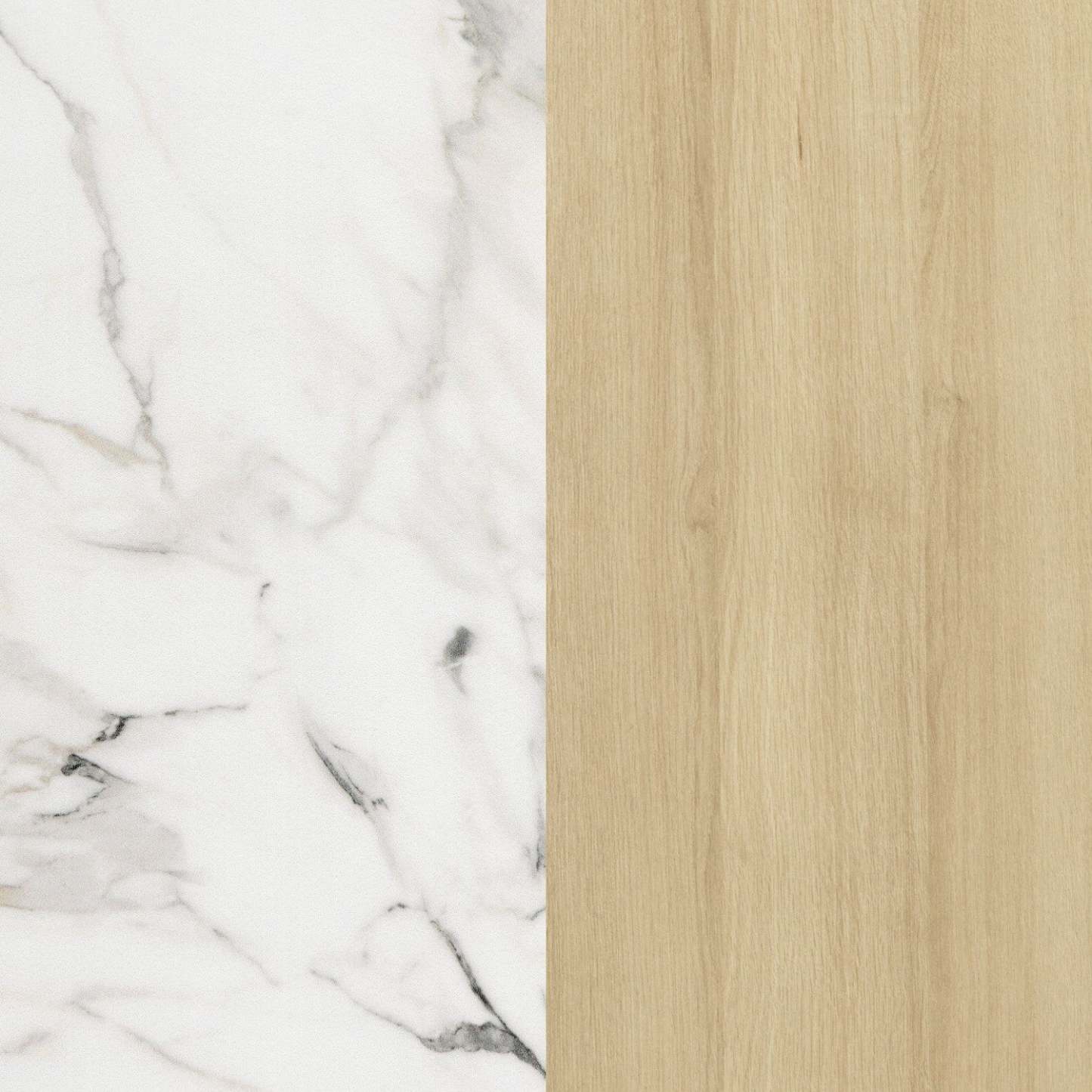 Myro Ilot De Cuisine Avec Porte Et Tiroirs - Faux Marbre Blanc Et Chêne Blond