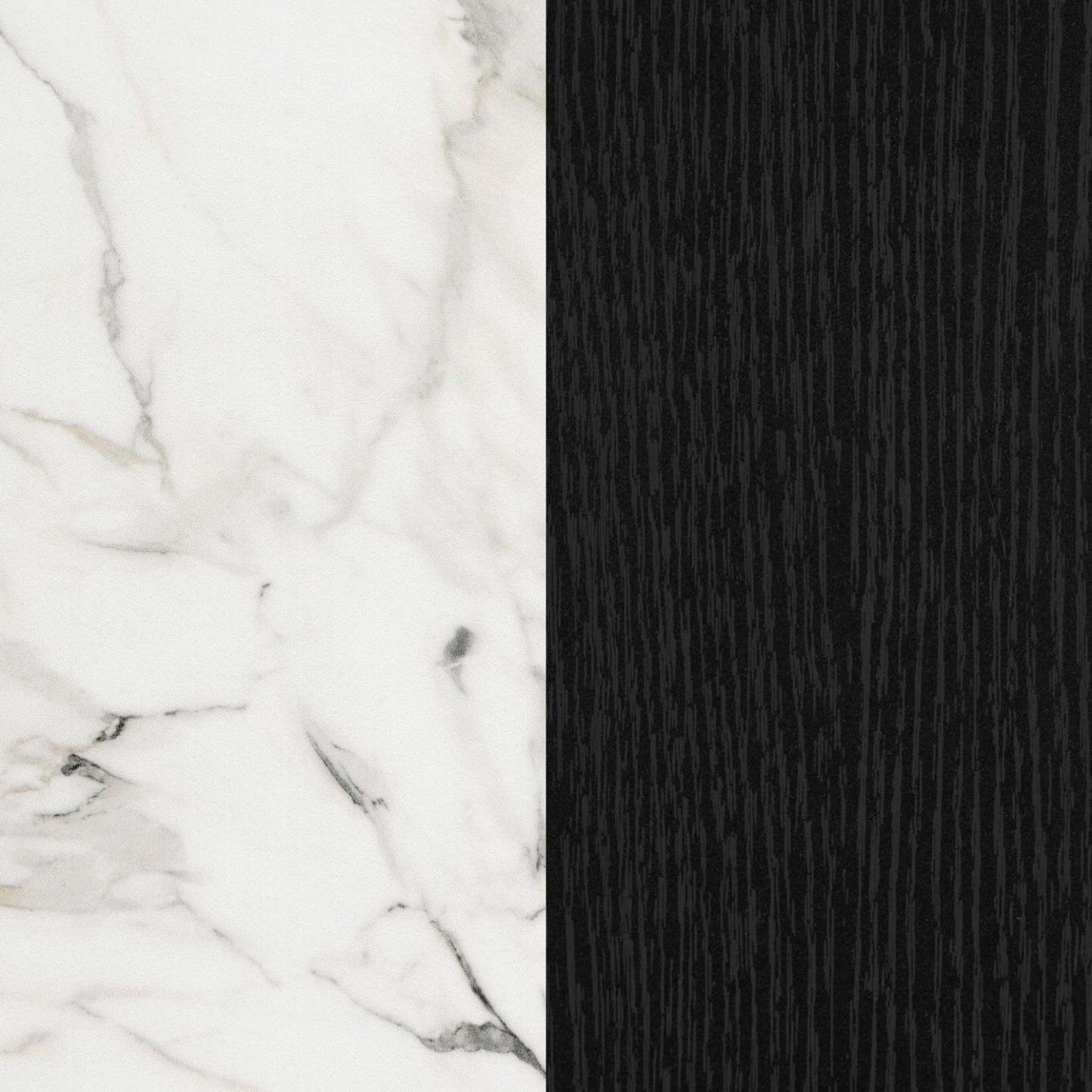 Buffet Mezzy à 2 portes avec rangement ouvert - Chêne noir et faux marbre blanc | Mezzy Buffet 2 Portes Avec Rangement Ouvert - Chene Noir Et Faux Marbre Blanc