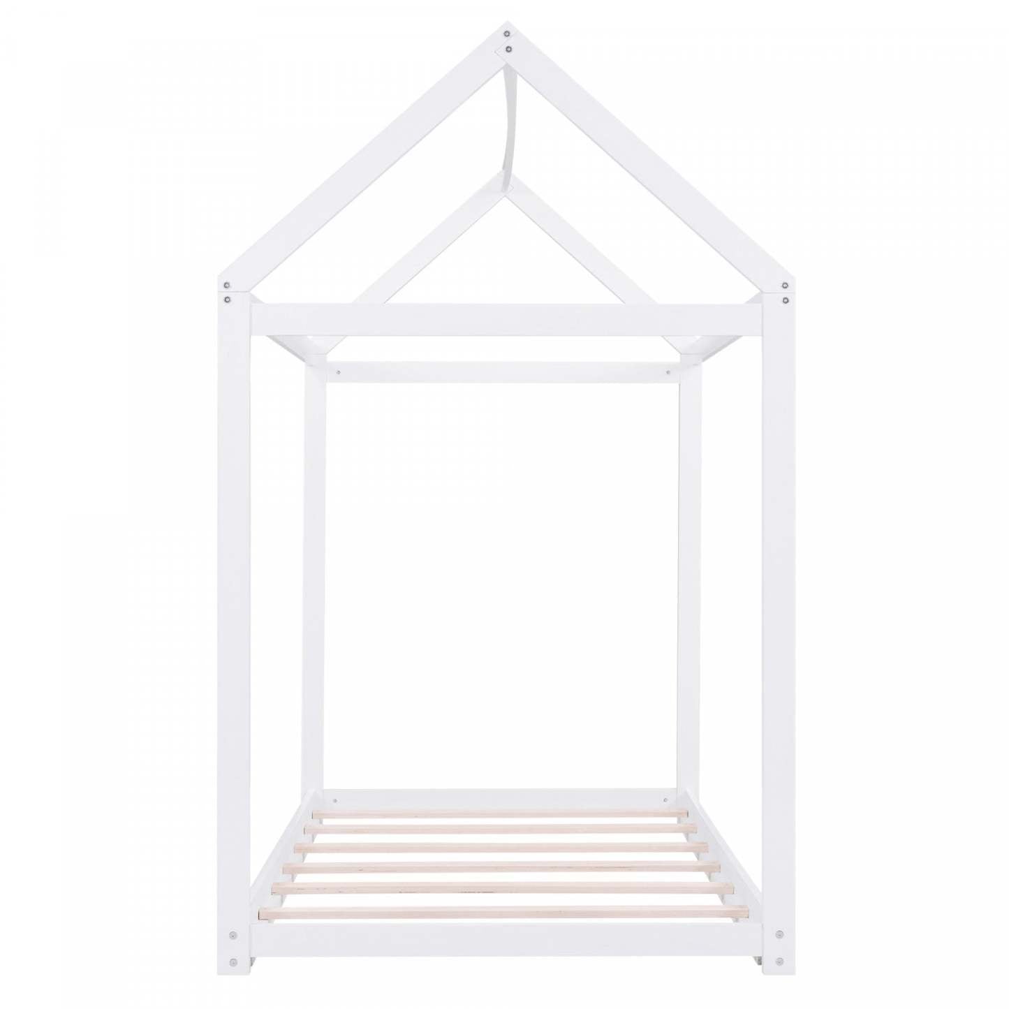 Lit maison en bois massif au design facile à nettoyer Susan avec cadre de toit, taille simple - Blanc | Lit De Maison En Bois Massif Au Design Facile A Nettoyer Avec Cadre De Toit, Taille Simple - Blanc