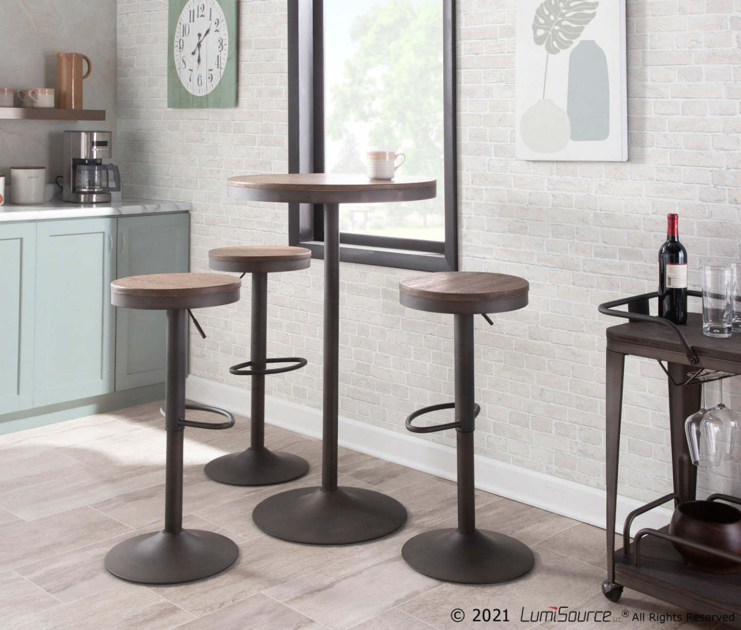 LumiSource Dakota Brown Industrial Adjustable Barstool - Set of 2|Tabouret bar réglable industriel Dakota brun - ensemble de 2