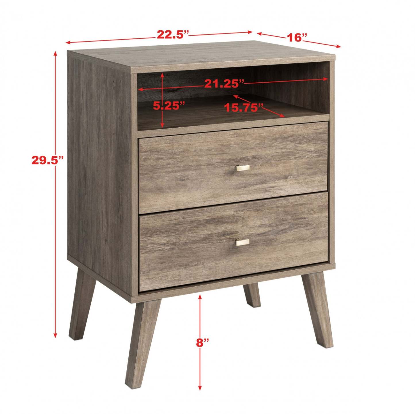 Milo 2-Drawer Tall Nightstand - Drifted Grey|Table de nuit haute Milo à 2 tiroirs - gris délavé