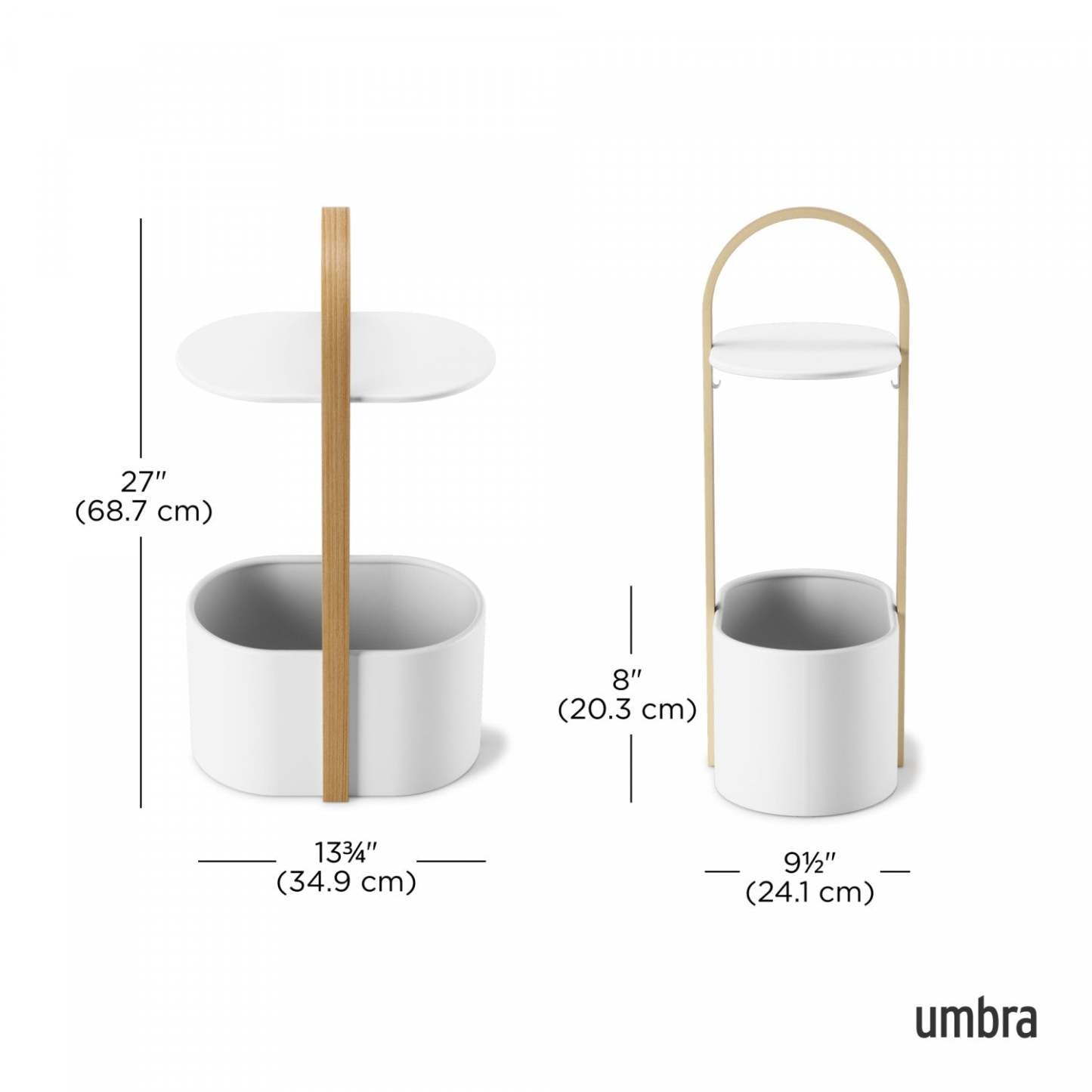 Table de bout moderne Bellwood de Umbra en acier avec rangement - blanche et naturelle