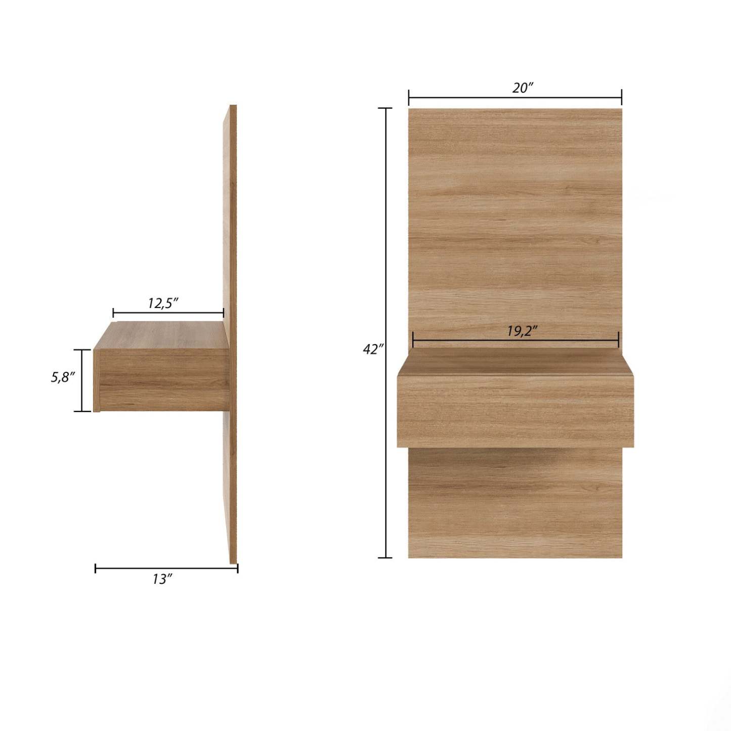 Nordika Milano Floating Nightstand Extension Panel Set Of 2 - Brown Oak|Ensemble 2 panneaux d'extension pour table de nuit flottante Milano Nordika - chêne brun