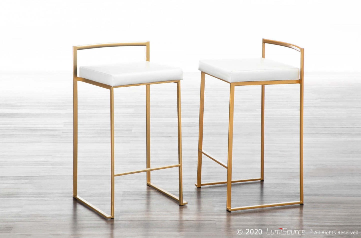 LumiSource Fuji White Faux Leather Contemporary Counter-Height Stool - Set of 2|Tabouret contemporain Fuji de hauteur comptoir en similicuir blanc - ensemble de 2