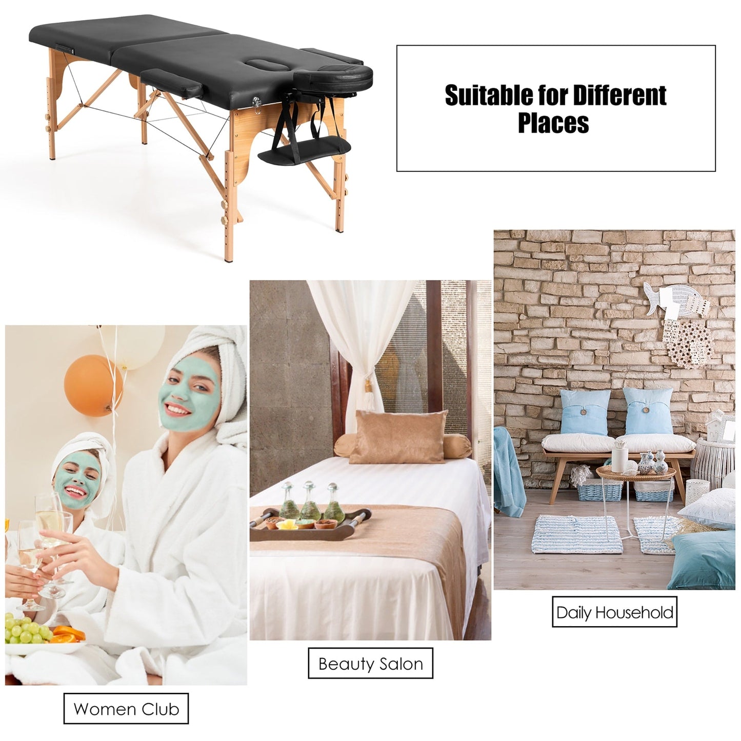 Table de massage portable 84''L, réglable, pour le visage, le spa et le tatouage, avec transport