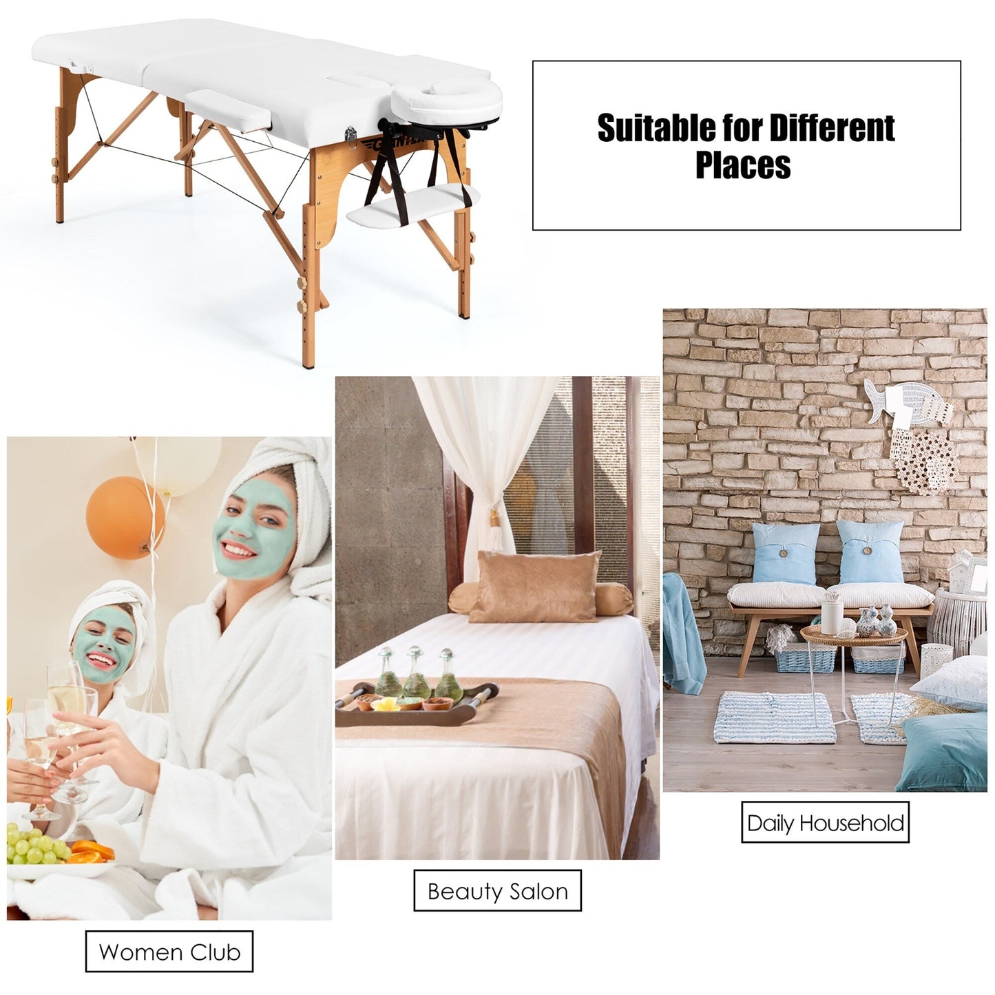 Table de massage portable 84''L, réglable, pour le visage, le spa et le tatouage, avec transport