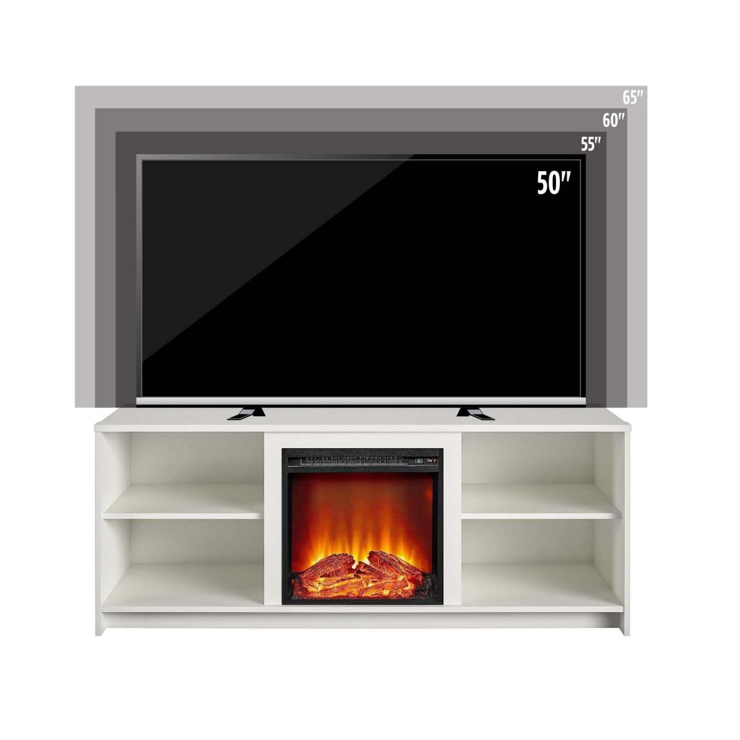 Ameriwood Home Mainstays Courtland Electric Fireplace TV Stand for TVs up to 65 po - Blanc|Meuble pour téléviseur Mainstays Courtland d'Ameriwood Home avec foyer électrique pour téléviseurs jusqu'à 65 po - blanc