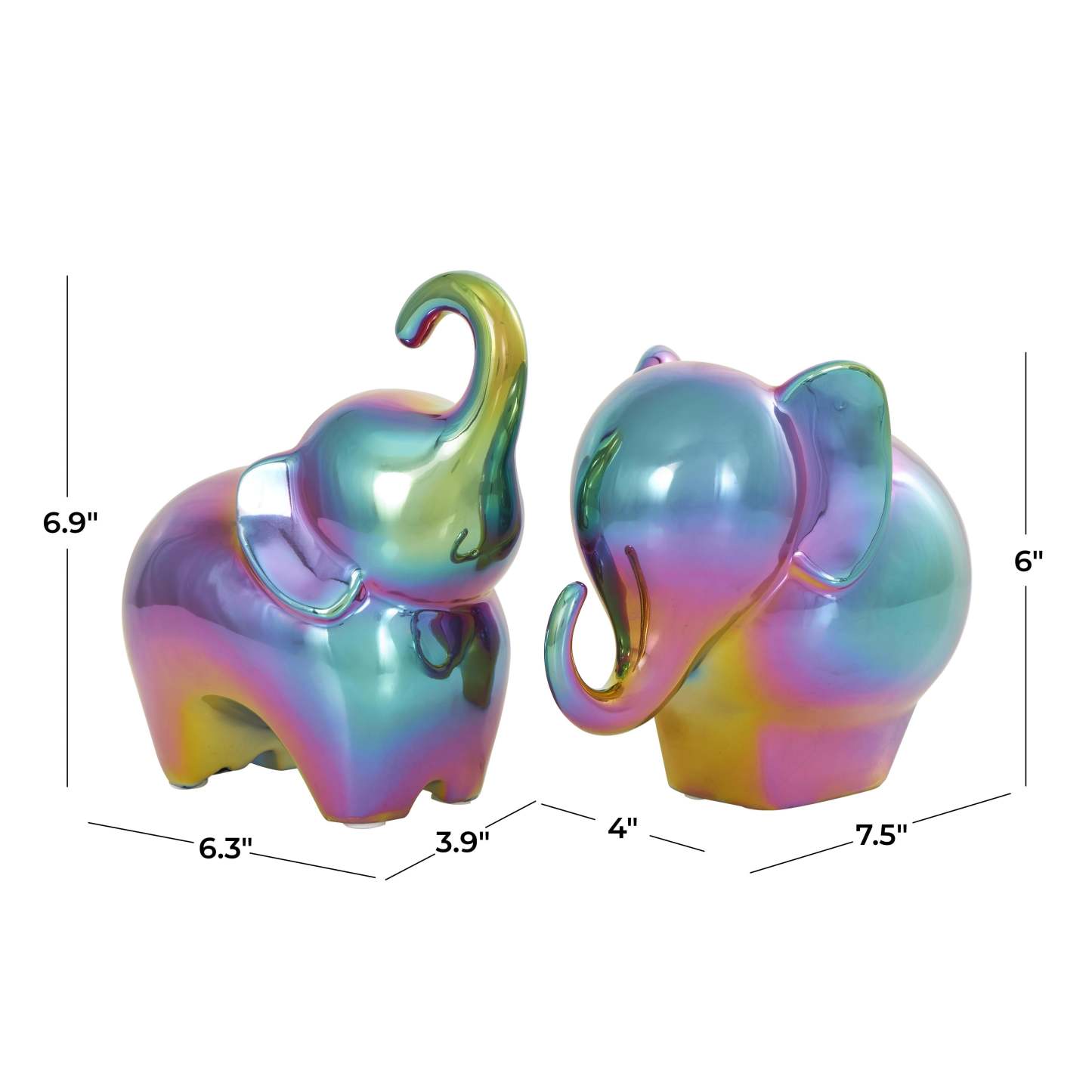 Sculpture d'éléphant irisé de 6 po en céramique - ensemble de 2|Ceramic 6 Iridescent Elephant Sculpture - Set de 2