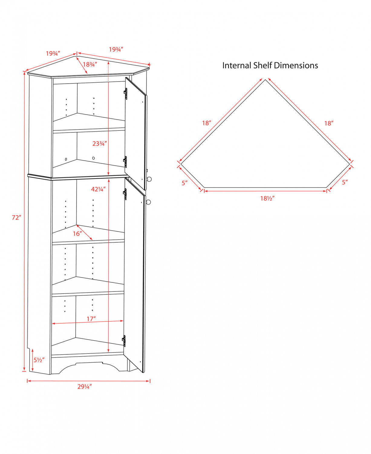 Elite Tall 2-Door Corner Storage Cabinet - Noir|Armoire de rangement haute en coin Elite à 2 portes - noire