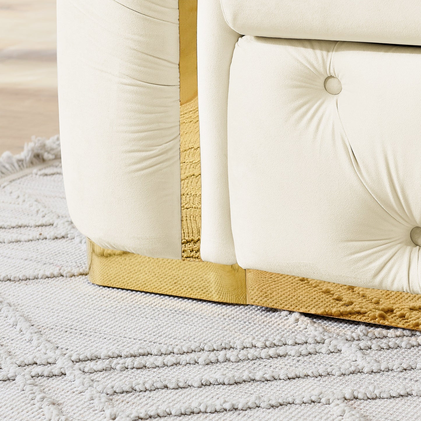 Canapé 3 places en velours 90,6 avec 2 coussins haute densité, touches dorées et coussins