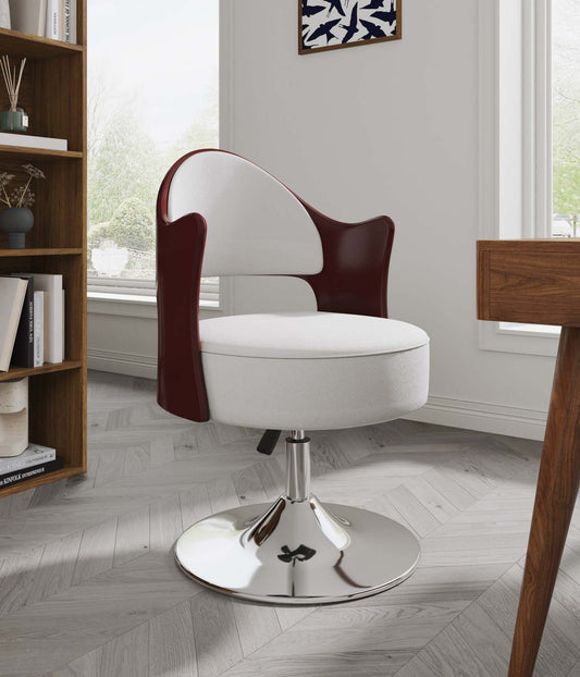 Manhattan Comfort Bopper Polished Chrome Faux Leather Adjustable Height Rotating Accent Chair - White|Fauteuil d'appoint pivotant Bopper de Manhattan Comfort à hauteur réglable en chrome poli et en similicuir - blanc