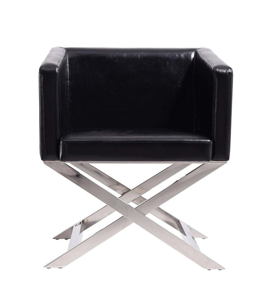 Manhattan Comfort Hollywood Polished Chrome Faux Leather Lounge Accent Chair - Black|Fauteuil d'appoint de détente Hollywood de Manhattan Comfort en chrome poli et en similicuir - noir