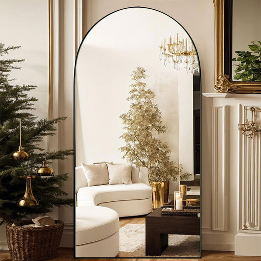 Miroir sur pied en bois arqué, miroir mural