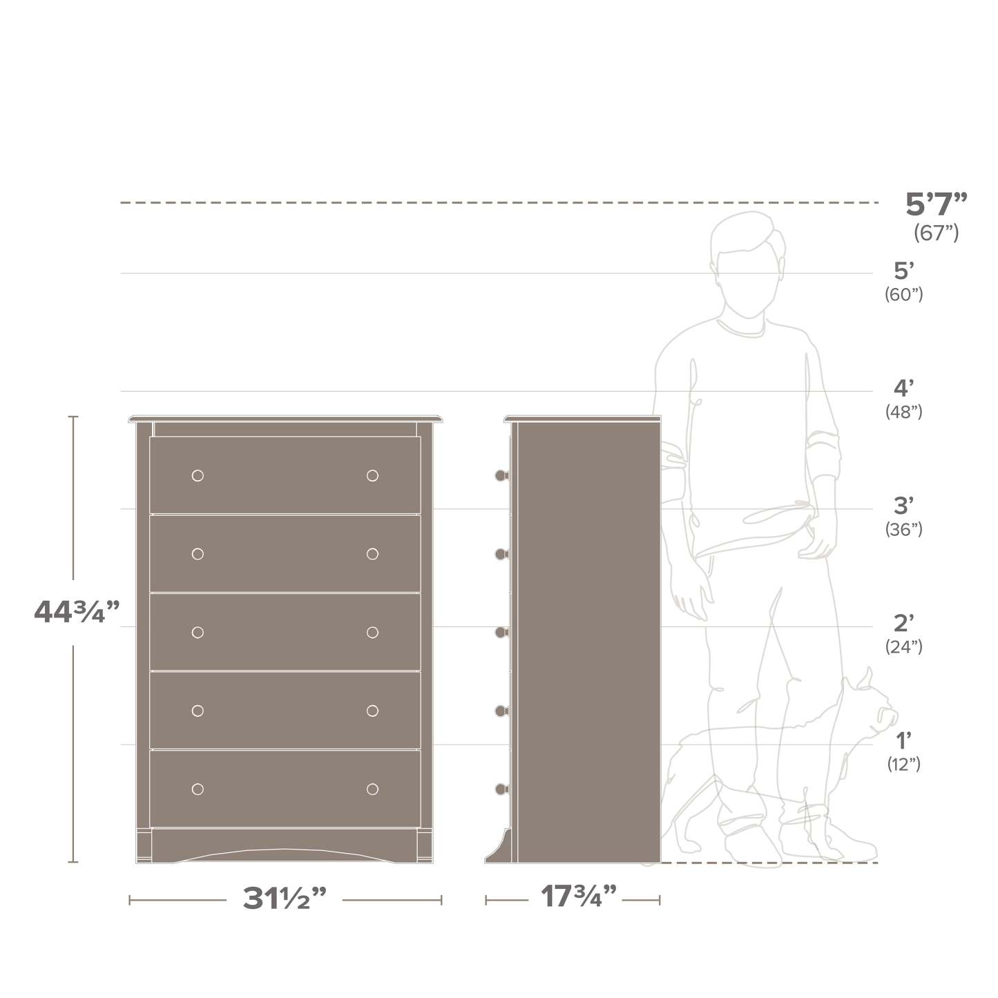 Commode Jade 5 tiroirs - Washed Black|Commode verticale Jade à 5 tiroirs - noir délavé