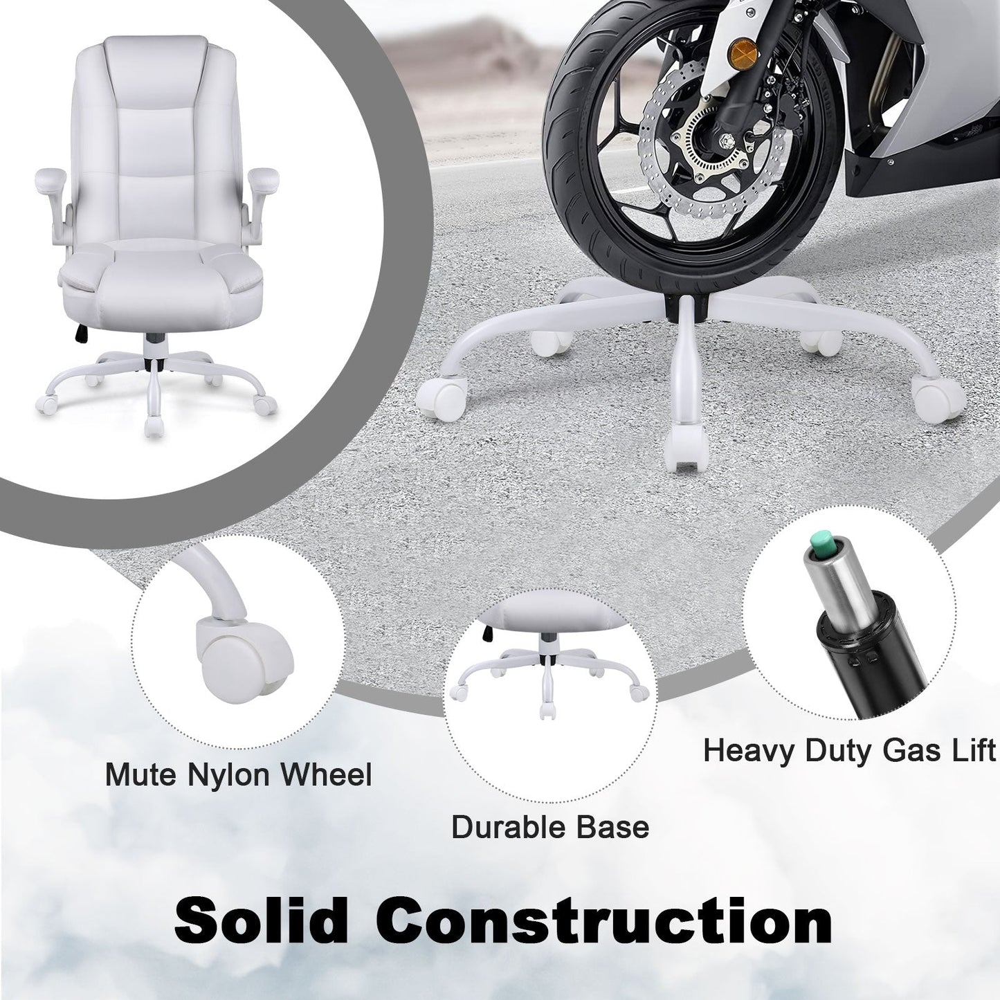 Fauteuil de bureau BOSSIN pour personnes de grande taille, ergonomique, à dossier haut, réglable en hauteur, en cuir, avec accoudoirs rembourrés et relevables.