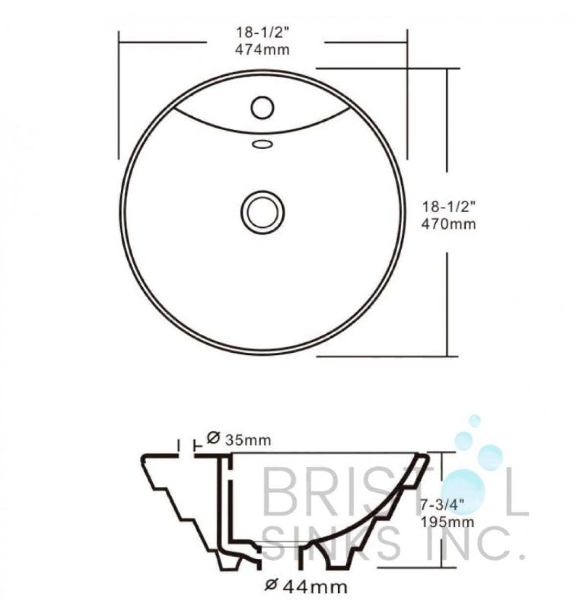 Bristol Sinks Above Counter Porcelain Circular Vessel Bathroom Sink - BV108|Lavabo de salle de bain circulaire Bristol Sinks en porcelaine vitrifiée sur le dessus du comptoir - BV108