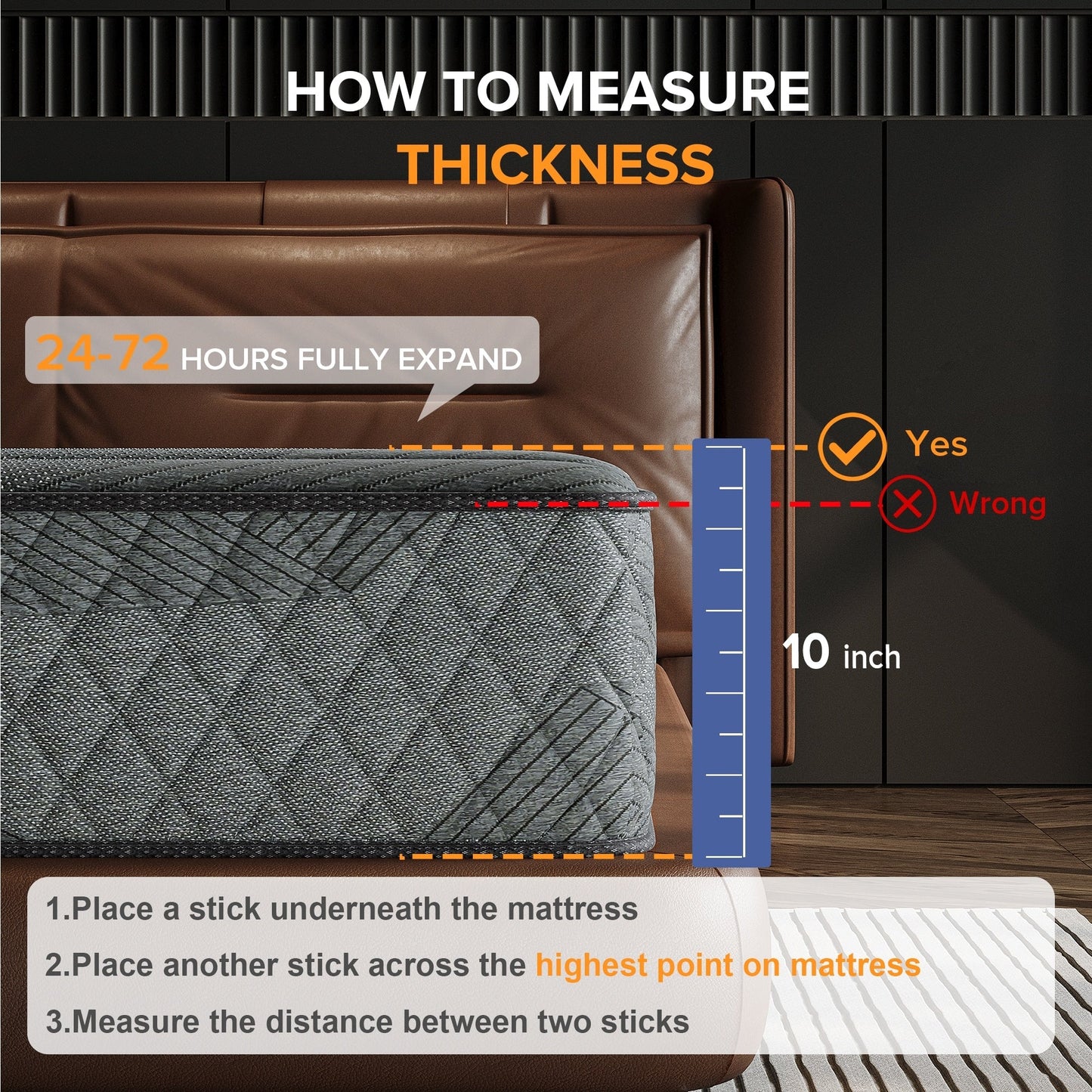 Matelas hybride SweDrea 8/12 po en mousse à mémoire de forme infusée de gel, ferme et respirant, certifié CertiPUR-US, SGS et OEKO-TEX.