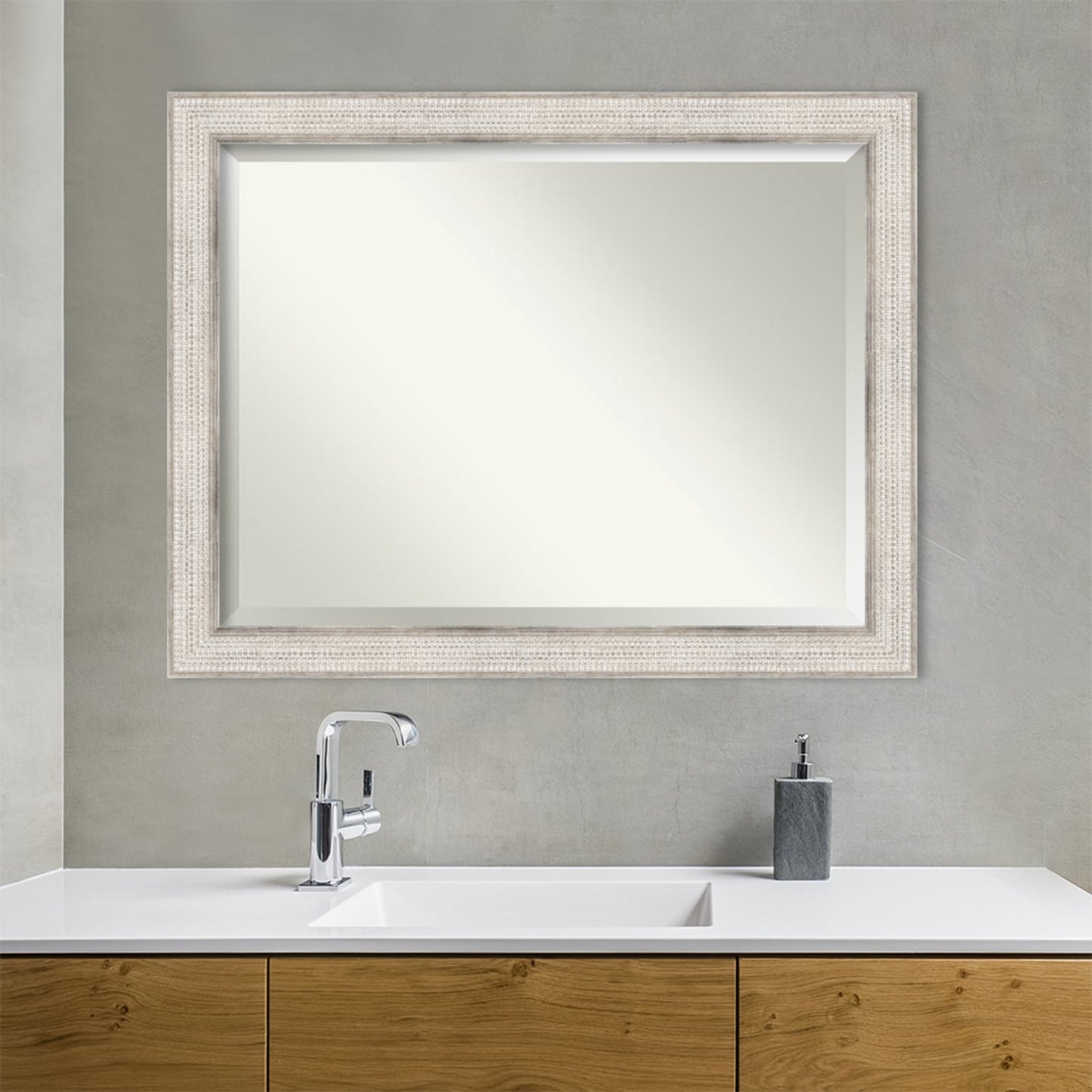 Miroir mural de salle de bain en bois biseauté - Cadre argenté à motif treillis - Argent treillis