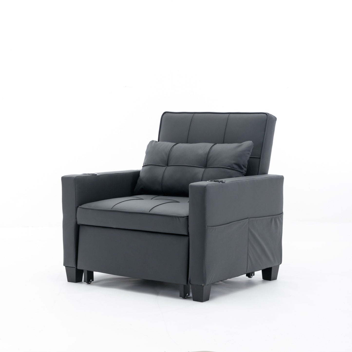 Canapé-lit convertible en similicuir noir avec ports USB