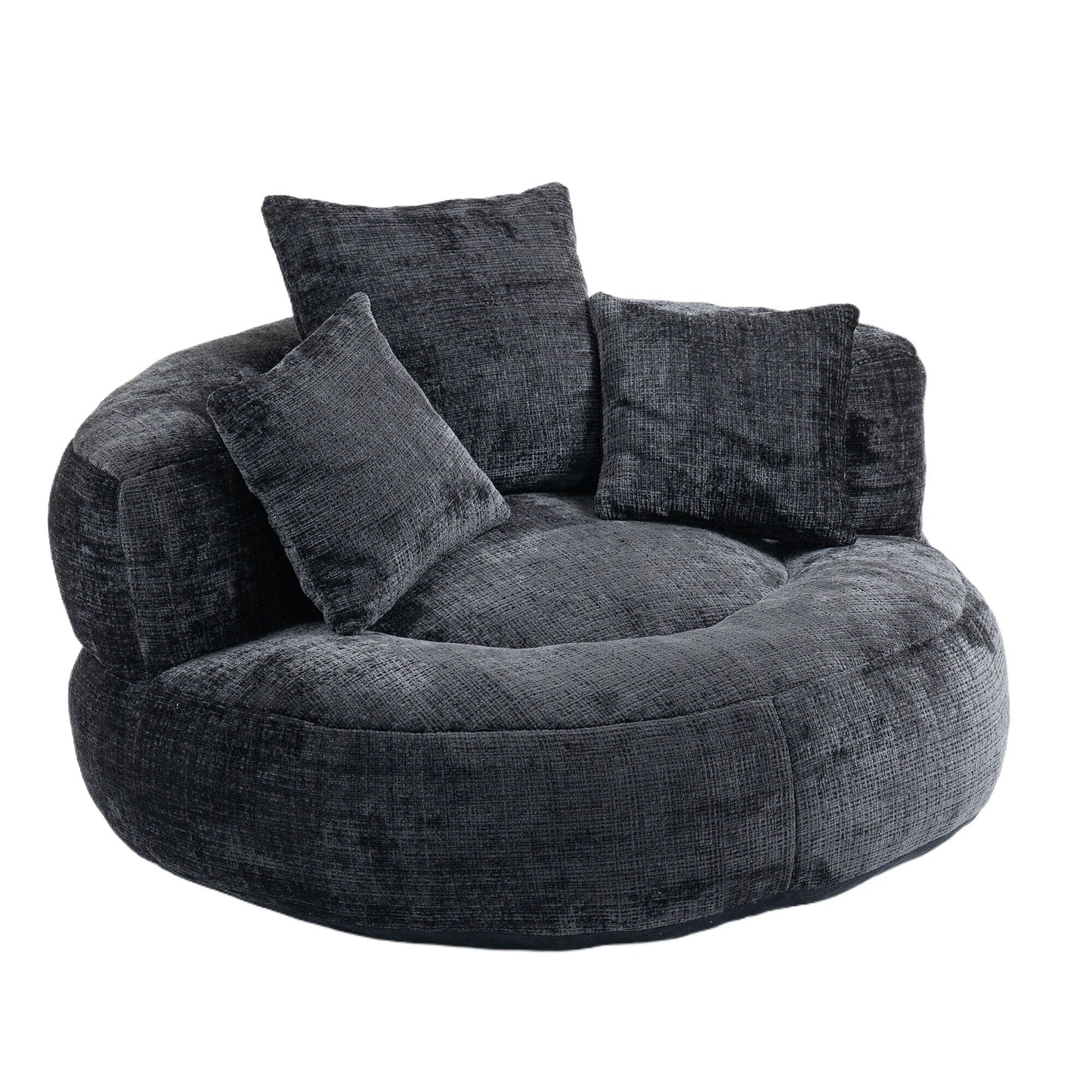 Canapé poire simple surdimensionné en chenille noir de 42,52 pouces avec trois oreillers pour chambre à coucher