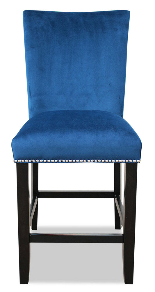 Chaise de salle à manger à hauteur de comptoir Cami avec tissu en velours - Bleu | Chaise de salle à manger Cami de hauteur comptoir en tissu de velours - bleue