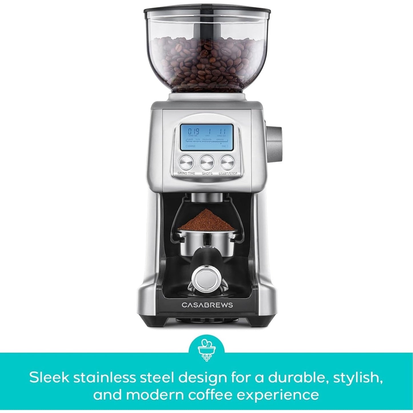 Moulin à café électrique CASABREWS Tornado à meules coniques argentées - Non disponible