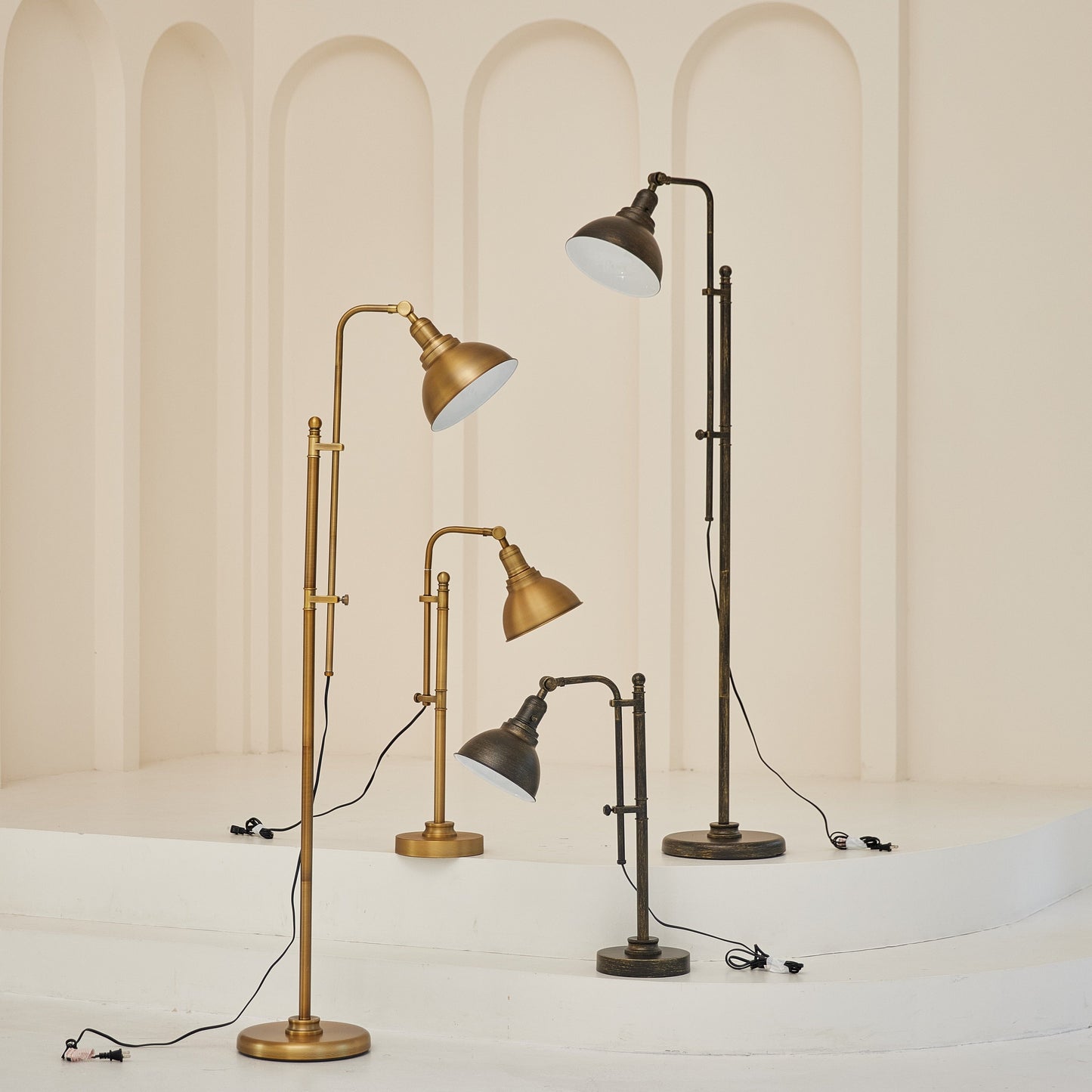 Lampe sur pied de pharmacie rustique CO-Z 65 avec abat-jour en métal réglable