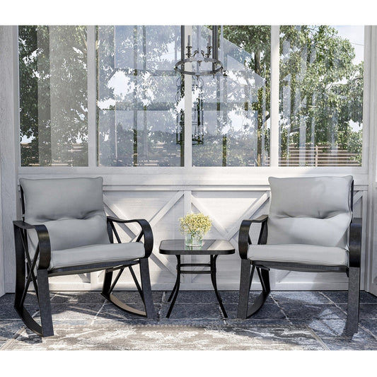 Ensemble de conversation extérieur 3 pièces avec fauteuil à bascule et table d'appoint, le plus confortable qui soit