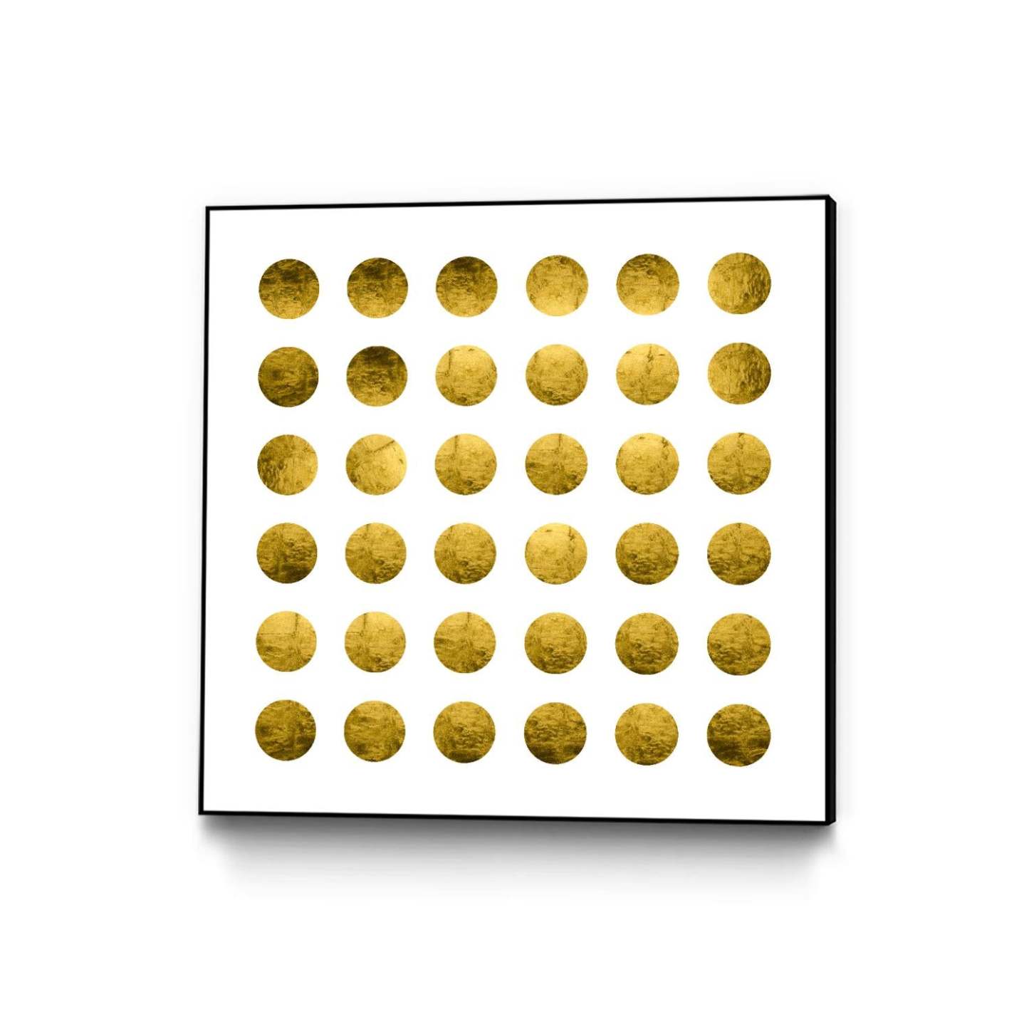 Golden Spots White Canvas Framed Black 20x20 Wall Art|Œuvre d'art murale sur toile encadrée noire « Golden Spots White » 20 x 20
