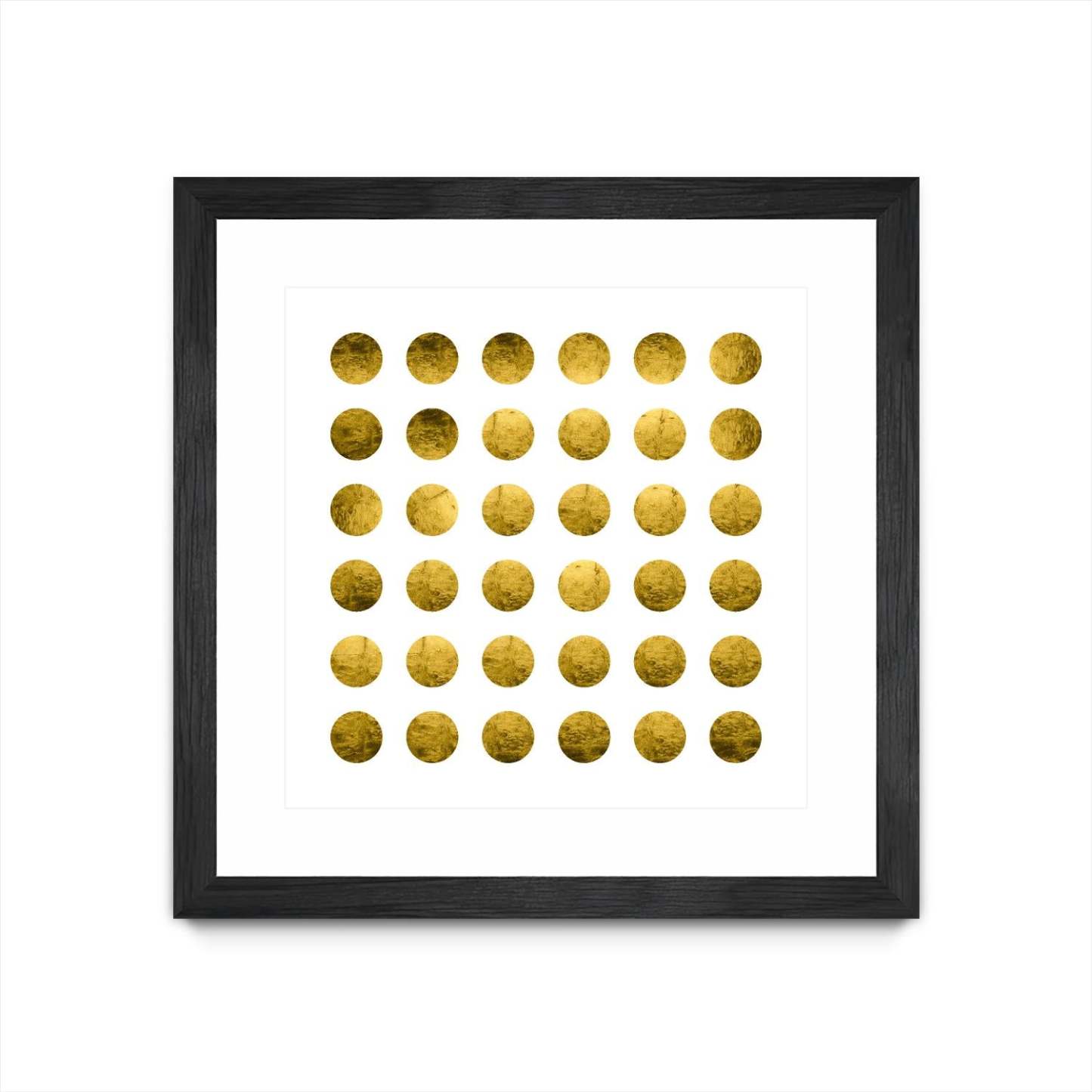 Œuvre murale encadrée noire et mate « Golden Spots White » 36 x 36