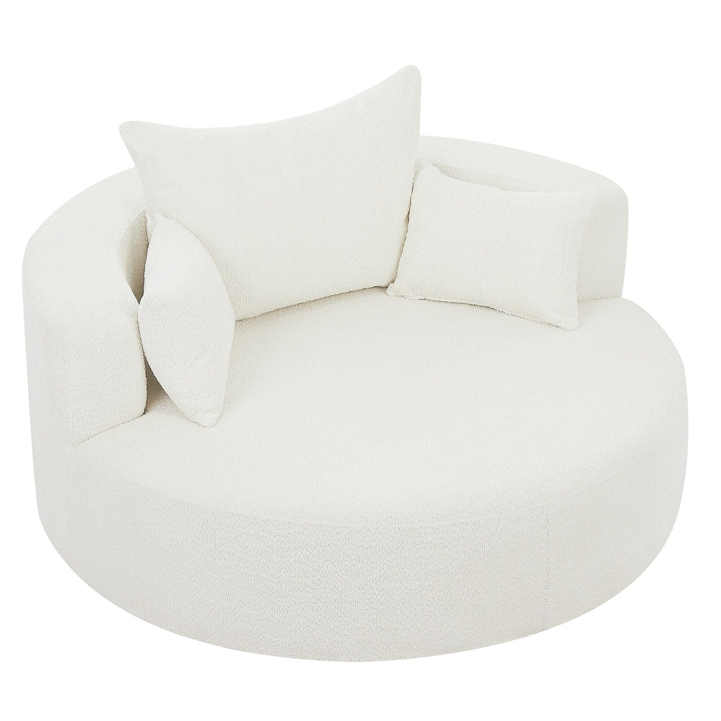 Fauteuil d'appoint en chenille, fauteuil rond avec base pivotante à 360 degrés et 3 coussins amovibles