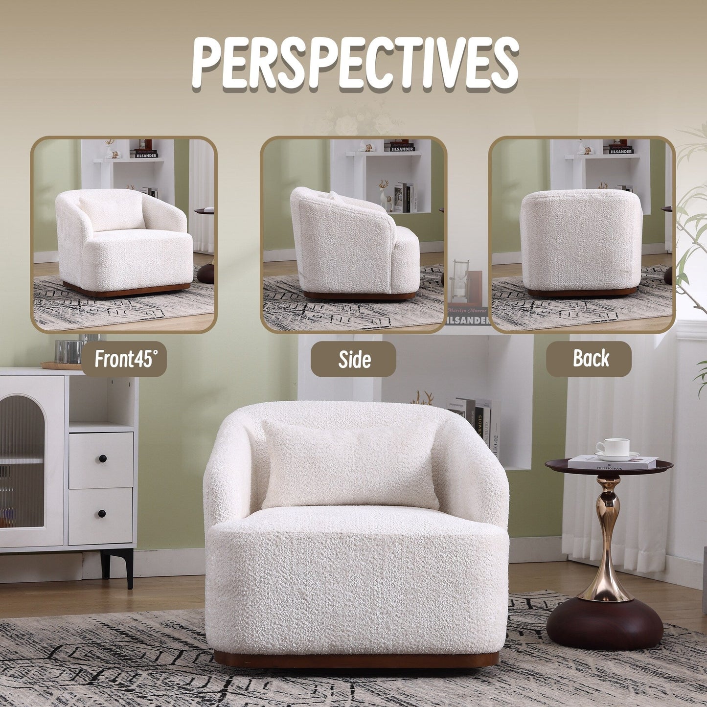 Fauteuil pivotant en chenille, canapé d'appoint confortable à 360 degrés pour salon, chambre et bureau avec coussin amovible