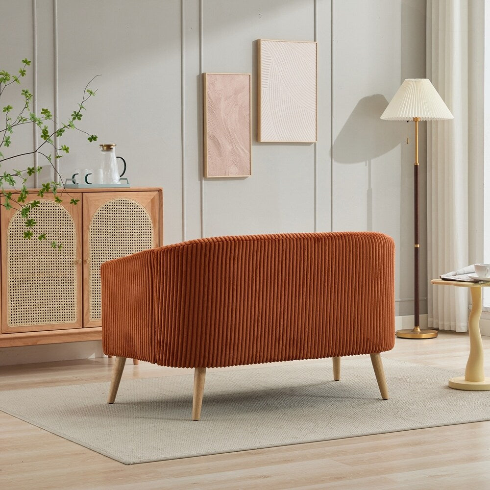 Canapé 2 places rembourré en velours côtelé avec pieds en bois de noyer