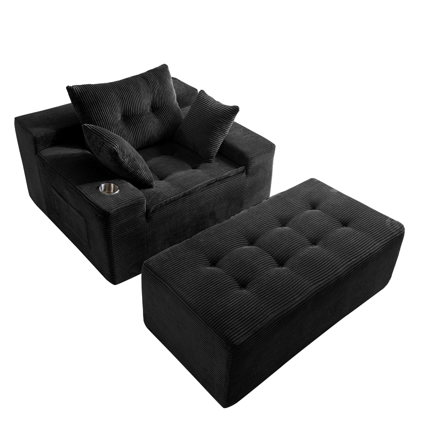 Canapé pouf rembourré en velours côtelé et mousse à mémoire de forme avec pouf - 48,4 L x 67,7 l x 24,4 H