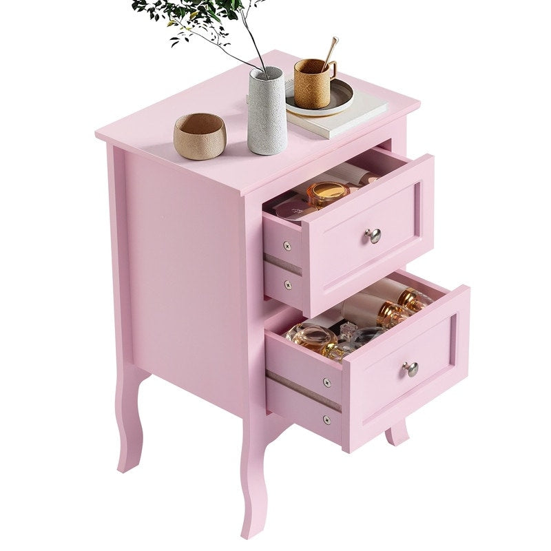 Table de chevet style campagnard à deux tiroirs - Lot de 2