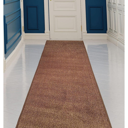 Tapis de couloir sur mesure, uni, beige, marron ou rouge, avec dos en caoutchouc antidérapant - Largeur : 66 cm (26 pouces) x longueur au choix