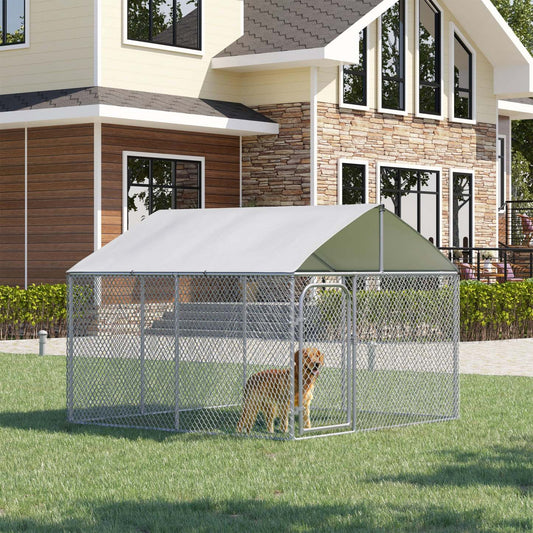 Pawhut Chenil D'extérieur Pour Chien Avec Toit, Serrure En Acier, Murs Latéraux En Maille Pour Jardin & Patio, 7.5'|Pawhut Chenil D'exterieur Pour Chien En Metal, Enclos Niche Parc Pour Animaux De Compagnie Avec Serr