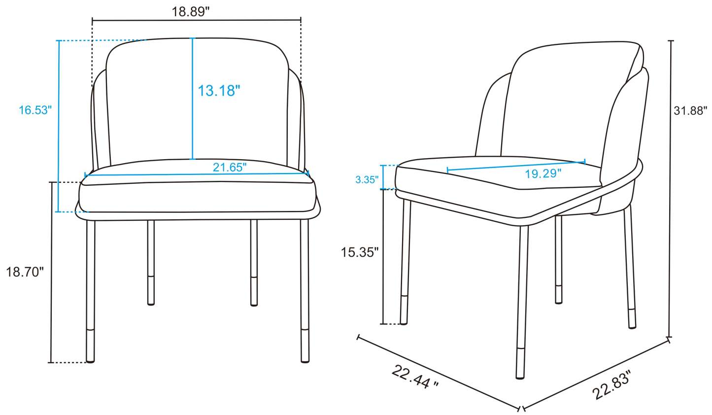 Manhattan Comfort Flor Fabric Dining Chair - Black|Chaise de salle à manger Flor de Manhattan Comfort en tissu - noire