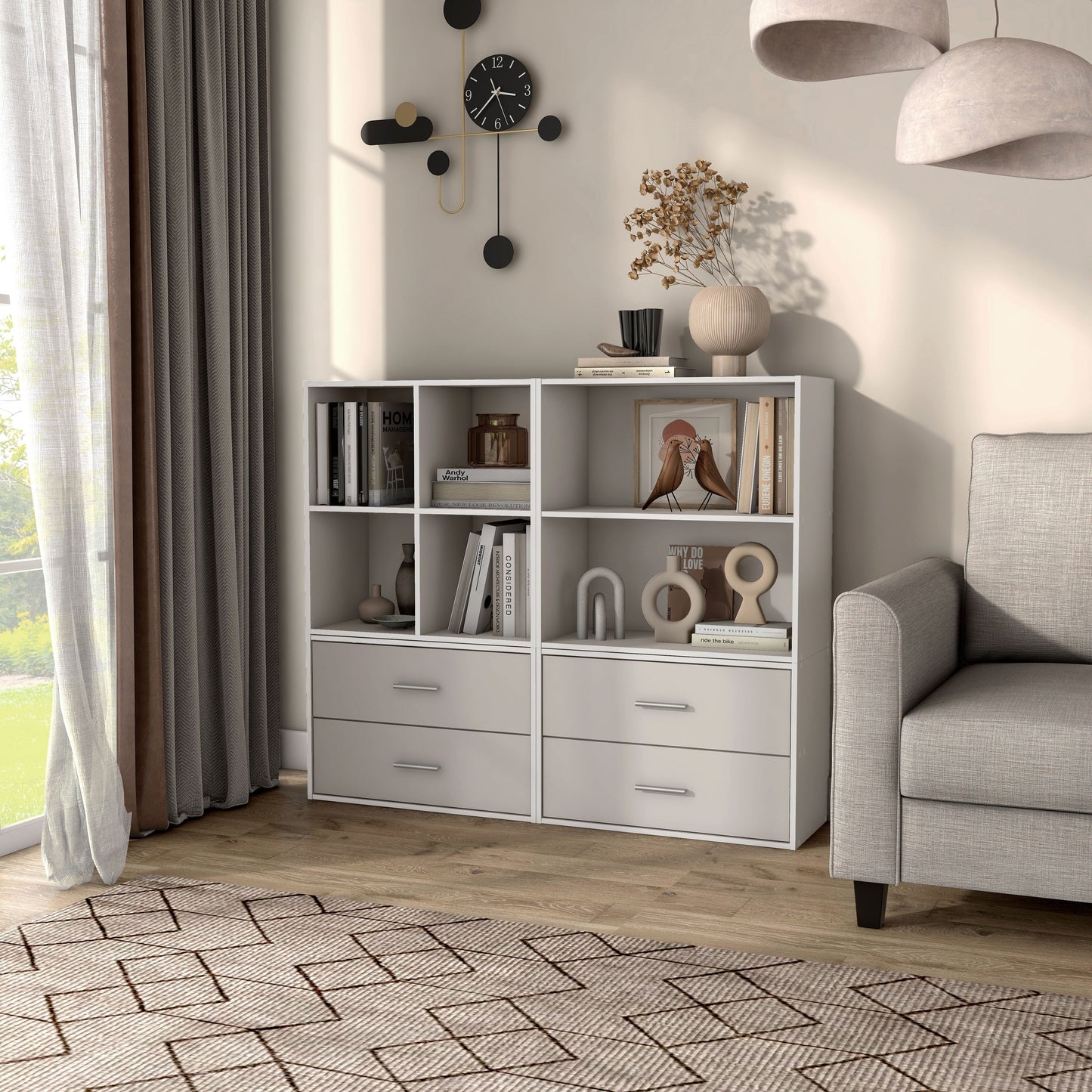 DH BASIC Système de rangement moderne en bois personnalisable et empilable - Étagères cubiques, armoire à tiroirs, bibliothèque avec portes par Denhour