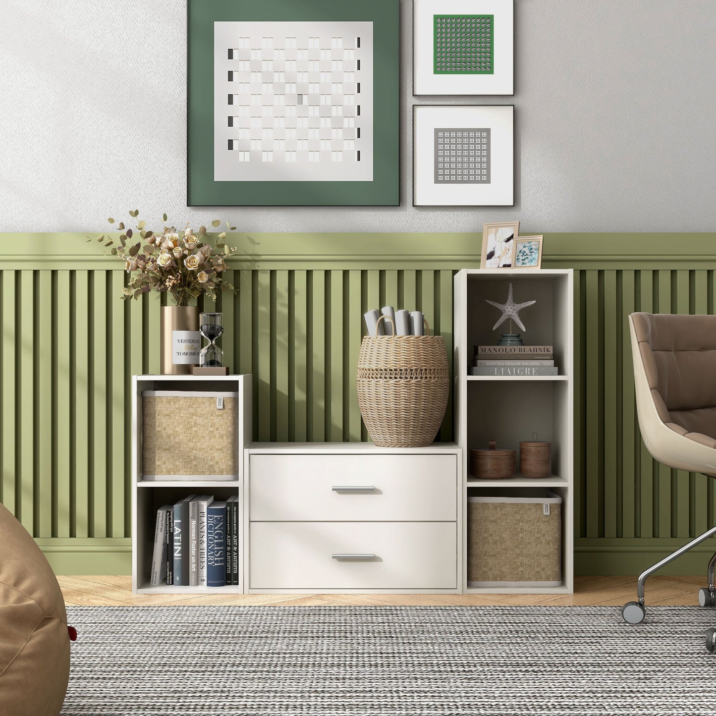 DH BASIC Système de rangement moderne en bois personnalisable et empilable - Étagères cubiques, armoire à tiroirs, bibliothèque avec portes par Denhour