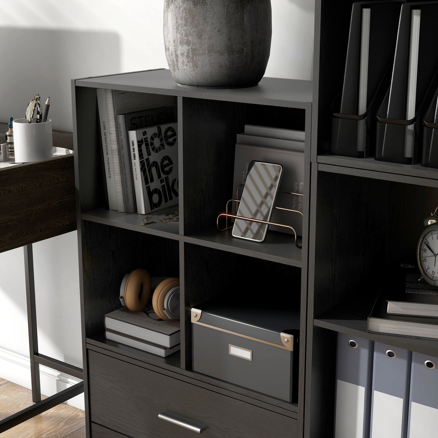 DH BASIC Système de rangement moderne en bois personnalisable et empilable - Étagères cubiques, armoire à tiroirs, bibliothèque avec portes par Denhour