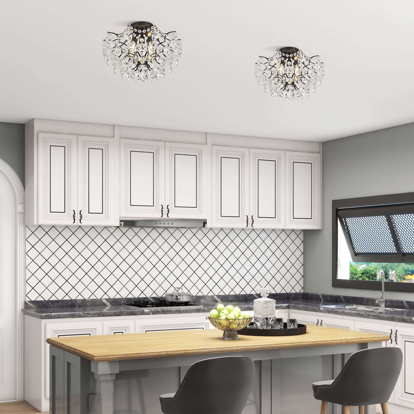 Plafonnier encastré Dalia Elegant à 3 lumières en cristal